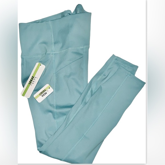 NICOLE MILLER SPORT LEGGINGS WOMEN BLUE ANKLE LENGTH POCKET-WORKOUT SIZE LARGE - Picture 2 of 13